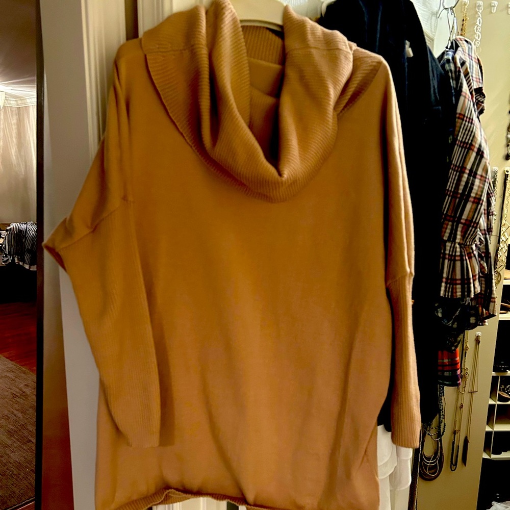 Long cowl neck knit sweater